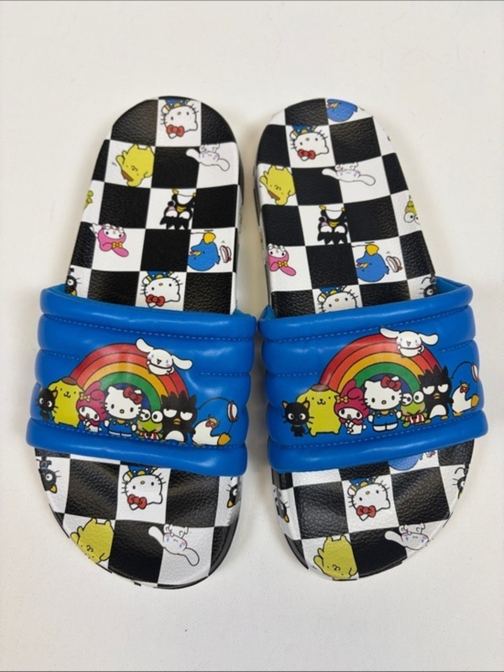 HELLO KITTY & FRIENDS BLUE CHECKERBOARD SLIDE SANDALS SIZE 8